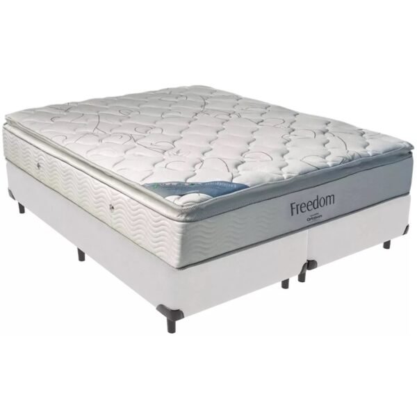Colchão Queen Freedom + Base Box Simples Corino Branco – ORTOBOM + BIOSTAR