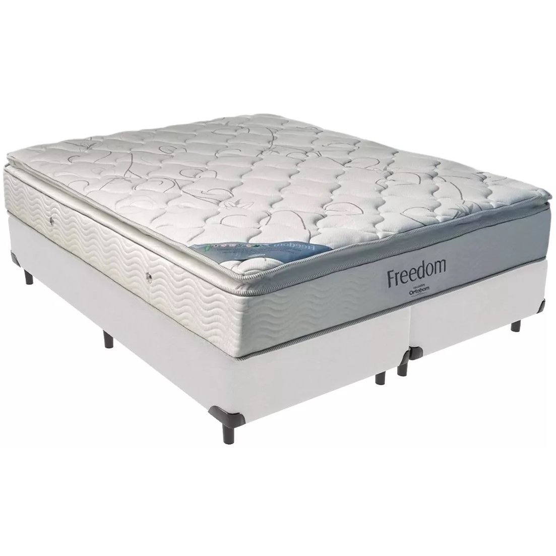 Colchão Queen Freedom + Base Box Simples Corino Branco – ORTOBOM + BIOSTAR
