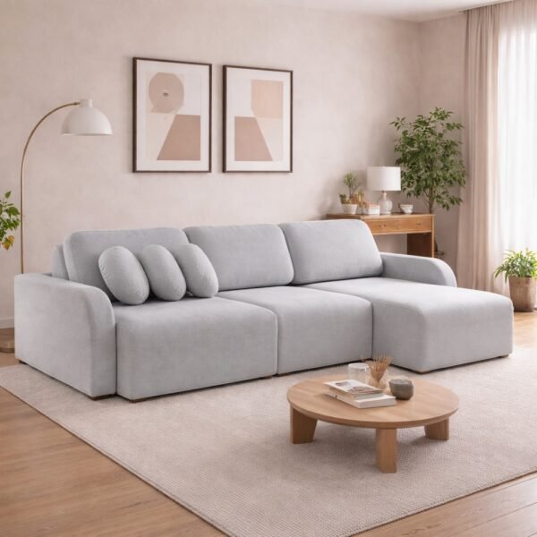 Sofá Cama Retrátil Bellagio 3,00 m Linho Cinza 19 - CONFORT LAR ESTOFADOS