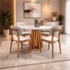 Mesa Berlim 100 Cinamomo/Off White com 4 Cadeiras Gaya Linho Bege 01 – CEL MÓVEIS + J SILVA MÓVEIS