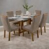 Mesa Pedro 160 Mel/Off White com 6 Cadeiras Gênova Veludo Bege Capuccino 506 – ART ASSENTOS