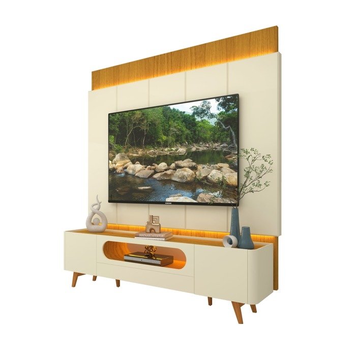 Painel até 85″ Magnífico Naturale/Off White + Rack Nobre 210 (Pés de madeira) Off White/Naturale – GELIUS - Imagem 4