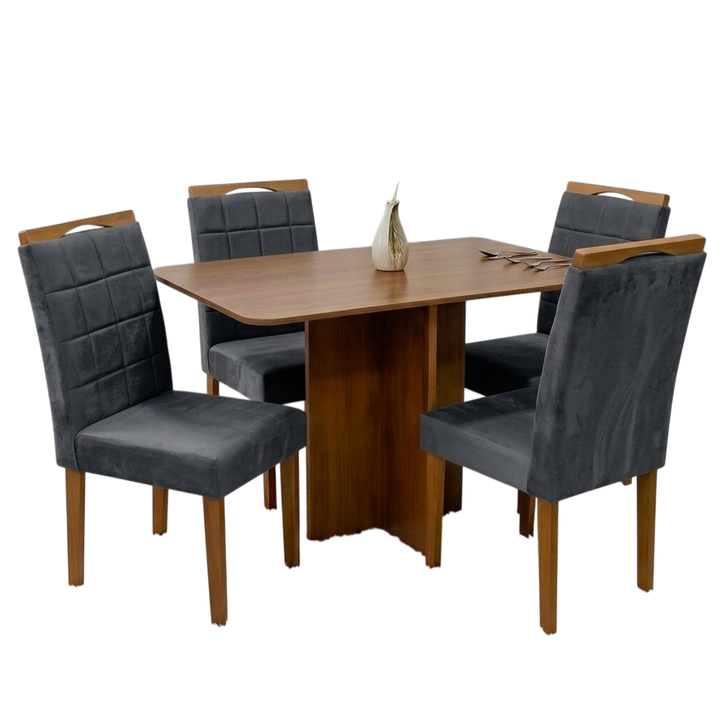 Mesa Salinas 120 (Tampo Londres s/vidro) Cinamomo/Off White com 4 Cadeiras Las Vegas Veludo Cinza Grafite 10 – CEL MÓVEIS + OURO DECOR - Imagem 2