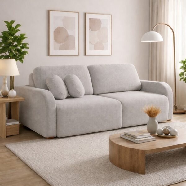 Sofá Cama Retrátil Bellagio 2,30 m Linho Cinza 19 - CONFORT LAR ESTOFADOS