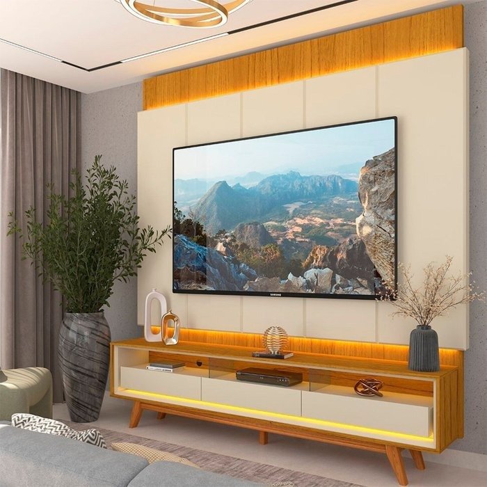 Painel até 85″ Magnífico + Rack Requinte 212 Naturale/Off White – GELIUS - Imagem 2