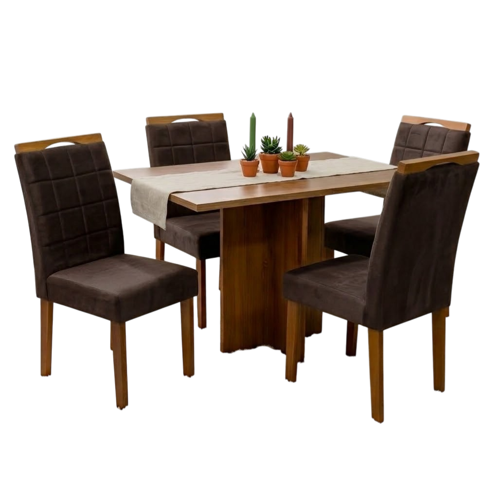 Mesa Salinas 100 (Tampo Dakota s/vidro) Cinamomo/Off White com 4 Cadeiras Las Vegas Veludo Marrom 17 – CEL MÓVEIS + OURO DECOR - Imagem 2