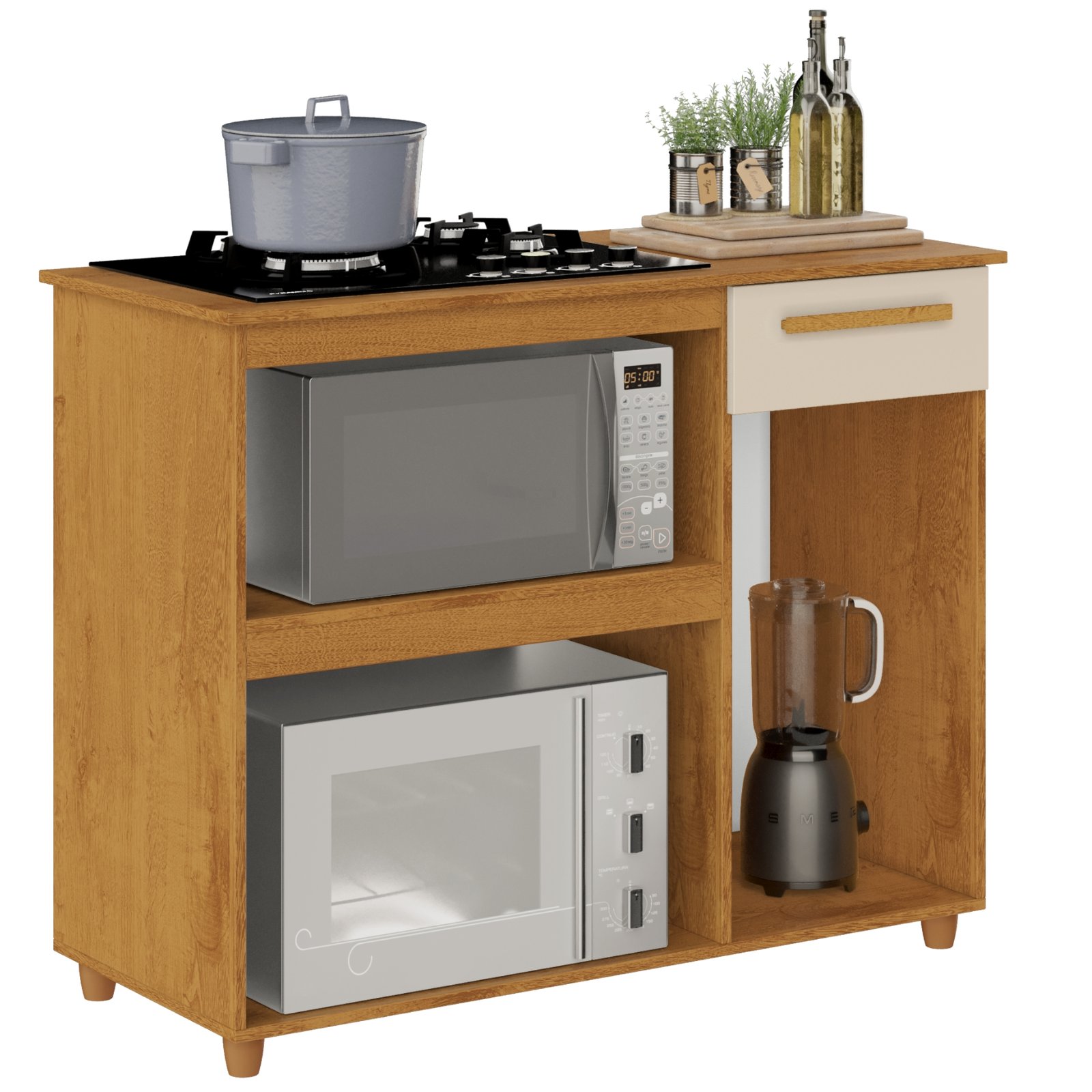 Balcão para Cooktop 4 Bocas Chicago Nature/Off White - KAIKI MÓVEIS - Imagem 2