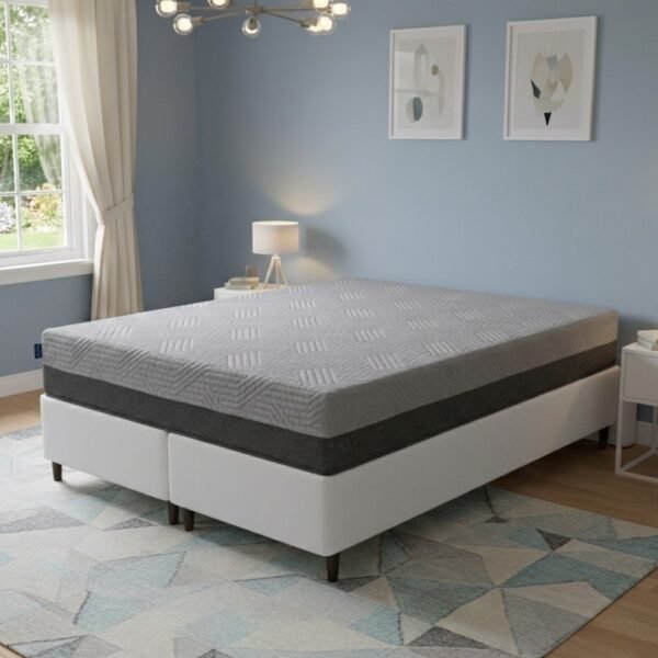 Colchão Queen Fit Visco 25 cm D28/D40 + Base Simples Corino Branco – UMAFLEX + ALTO NÍVEL