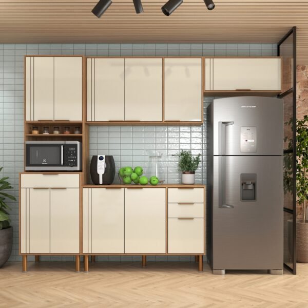 Cozinha Completa Vértice (Tampo comum TA09) Mel/Off White - FELLICCI