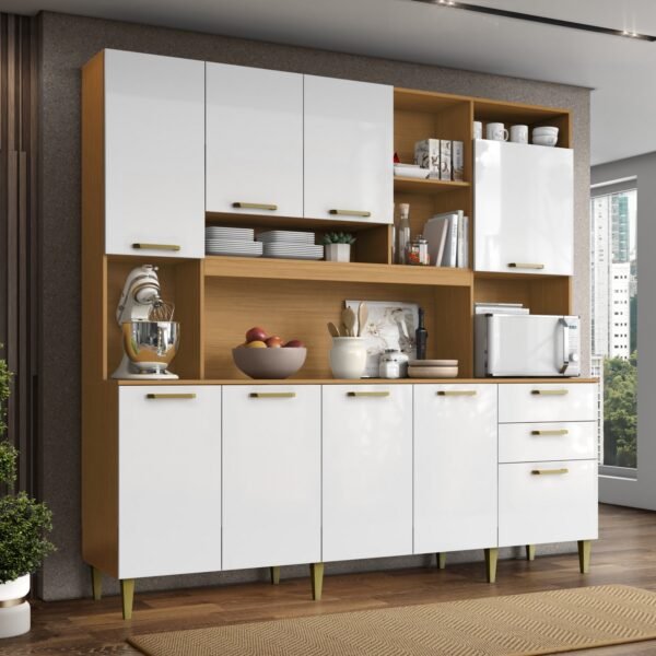 Kit Cozinha Mega 2,08 m Cinamomo/Branco - ARAMÓVEIS