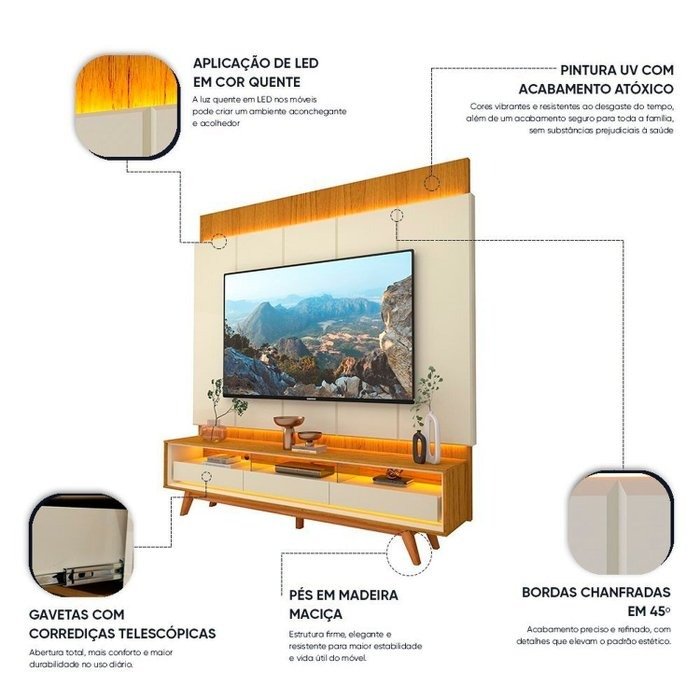 Painel até 85″ Magnífico + Rack Requinte 212 Naturale/Off White – GELIUS - Imagem 3