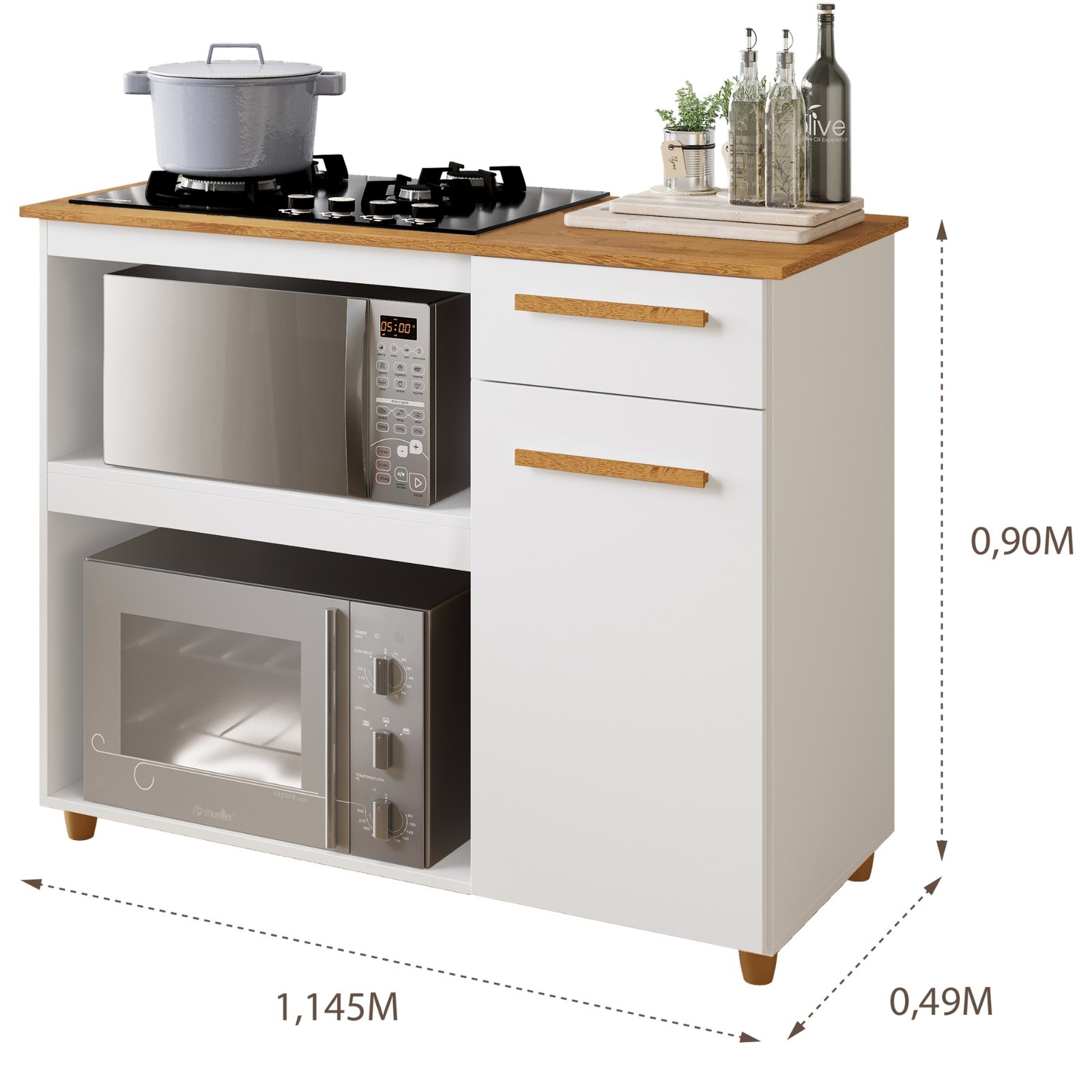 Balcão para Cooktop 5 Bocas Chicago Branco - KAIKI MÓVEIS - Imagem 3