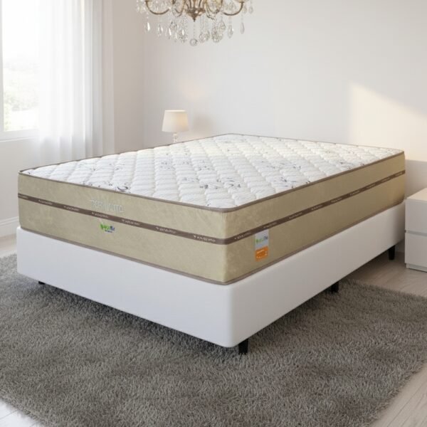 Colchão Casal Toronto 30 cm D28 Molas Ensacadas + Base Simples Corino Branco – ECOTEC + ALTO NÍVEL