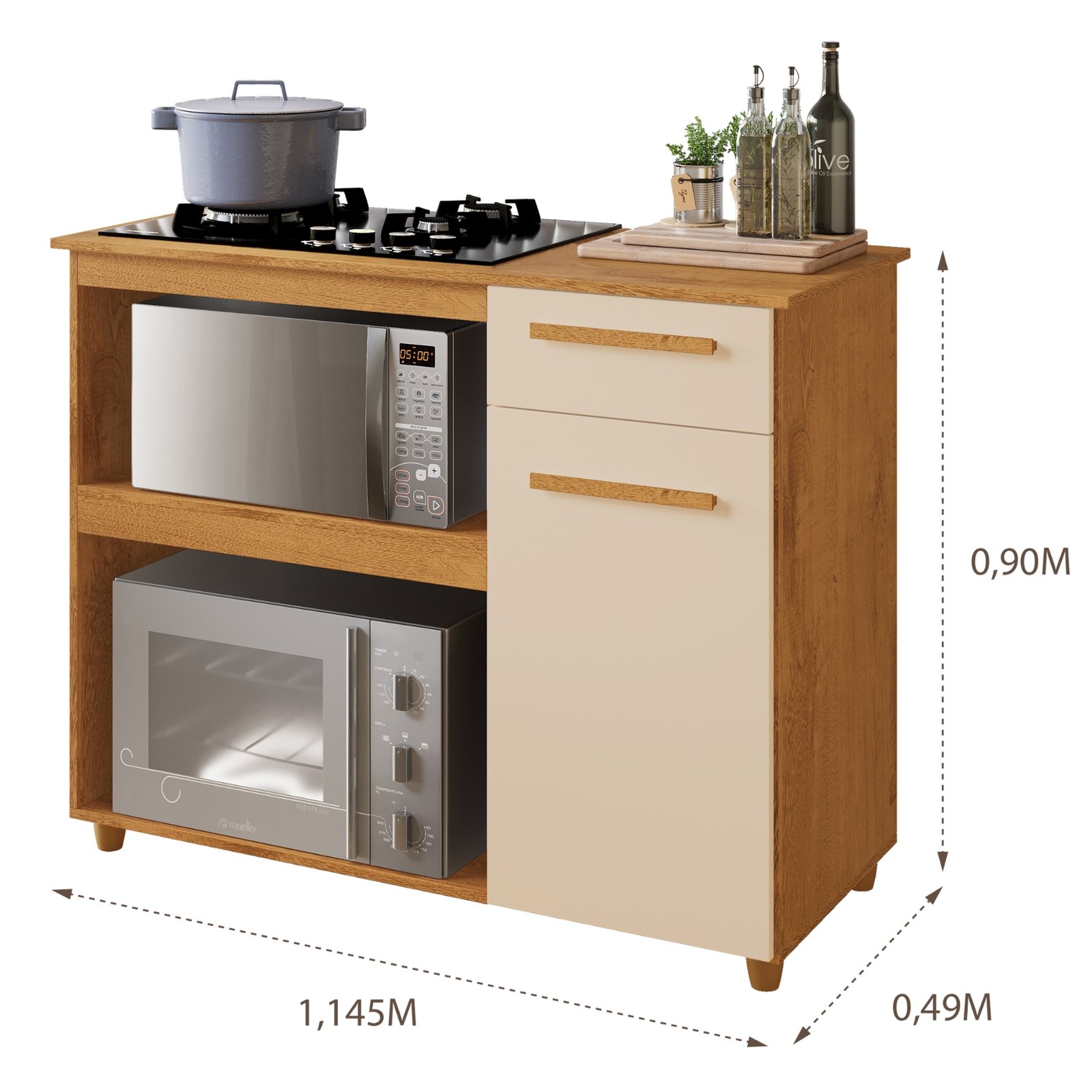 Balcão para Cooktop 4 Bocas Chicago Nature/Off White - KAIKI MÓVEIS - Imagem 3