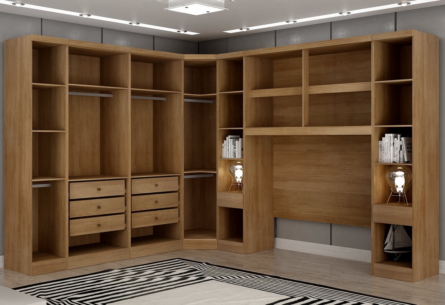 Modulado Casal/Queen 7 módulos Rizon (Dois Módulos 2 Pts + Dois Criado + Módulo 1 Pt + Canto Oblíquo + Aéreo 1.67) Cumaru/Fendi - NOVO HORIZONTE - Imagem 2