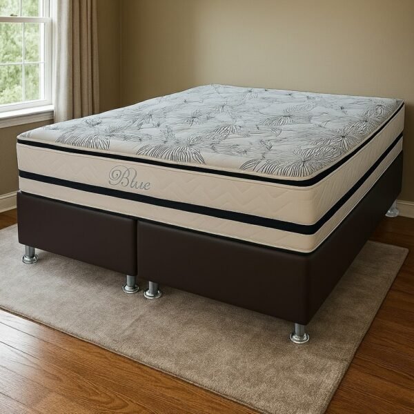 Colchão Queen Blue 32 cm H33 Molas Ensacadas + Base Simples Corino Marrom – PAROPAS + ALTO NÍVEL