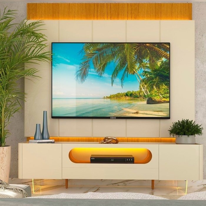 Painel até 85″ Magnífico Naturale/Off White + Rack Nobre 210 (Pés de vidro) Off White/Naturale – GELIUS - Imagem 2