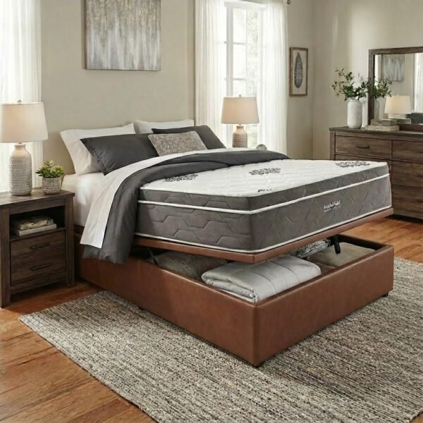 Colchão Casal Essential Pocket 30 cm D26 Molas Ensacadas + Base Baú Corino Marrom – INOVAFLEX + ALTO NÍVEL