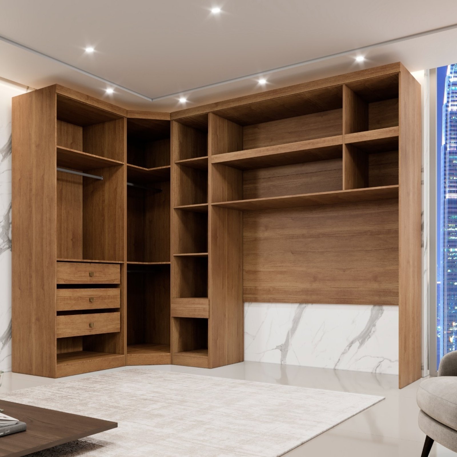 Modulado Casal/Queen 4 módulos Rizon (Módulos 2 Pts + Criado + Canto Oblíquo + Aéreo 1.67) Cumaru/Fendi – NOVO HORIZONTE - Imagem 2