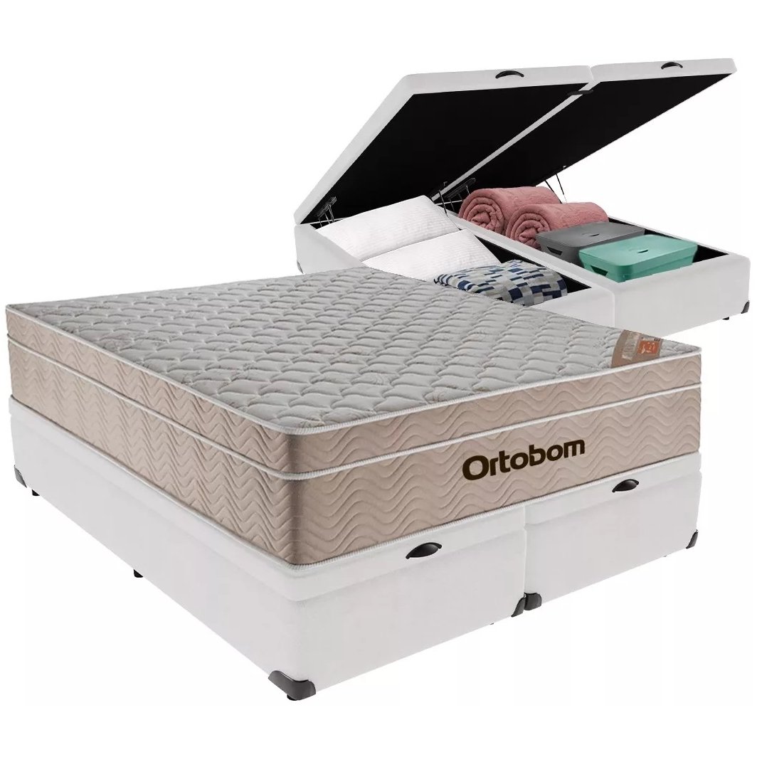 Colchão Queen Airtech Springpocket 25 cm D26 Molas Ensacadas + Base Baú Corino Branco – ORTOBOM + ALTO NÍVEL - Imagem 2