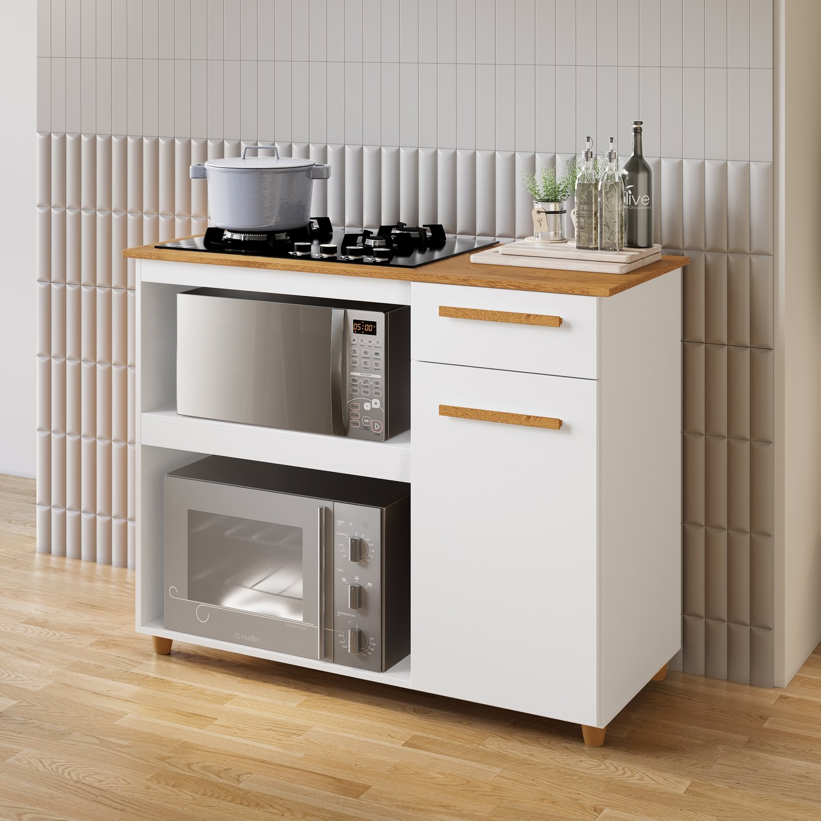 Balcão para Cooktop 5 Bocas Chicago Branco - KAIKI MÓVEIS