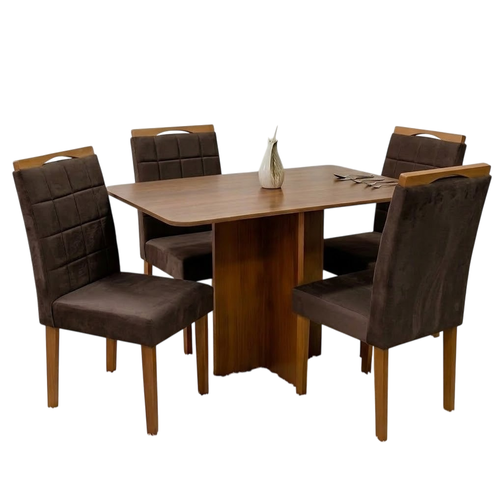 Mesa Salinas 120 (Tampo Londres s/vidro) Cinamomo/Off White com 4 Cadeiras Las Vegas Veludo Marrom 17 – CEL MÓVEIS + OURO DECOR - Imagem 2