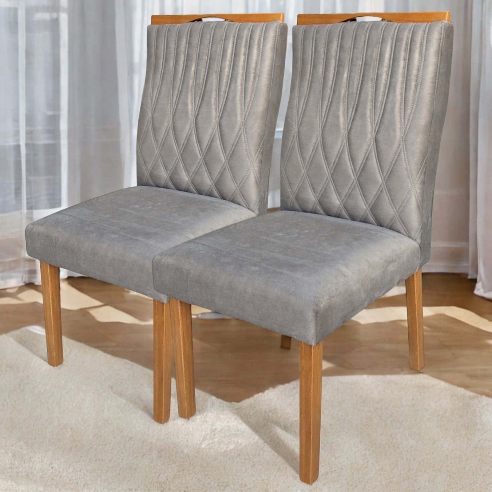 Kit 2 Cadeiras Gênova Mel/Veludo Capuccino 506 – ART ASSENTOS