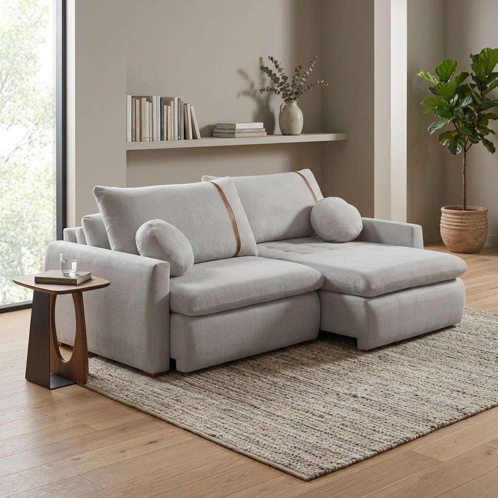 Sofá Cama Retrátil Lagoon 2,30 m Linho Cinza - CONFORT LAR ESTOFADOS