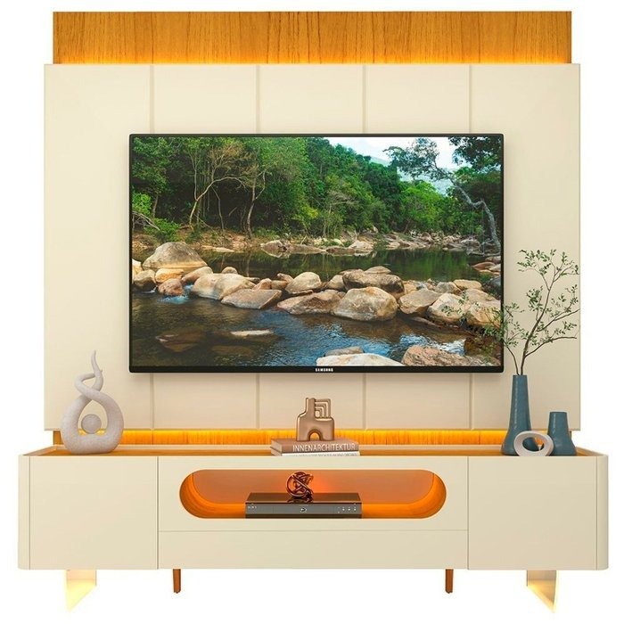 Painel até 85″ Magnífico Naturale/Off White + Rack Nobre 210 (Pés de vidro) Off White/Naturale – GELIUS - Imagem 6