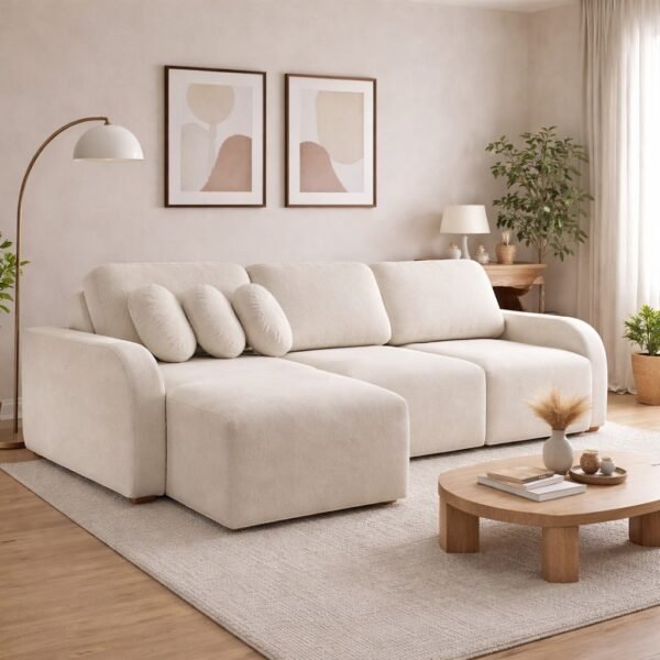 Sofá Cama Retrátil Bellagio 3,00 m Linho Bege 18 - CONFORT LAR ESTOFADOS