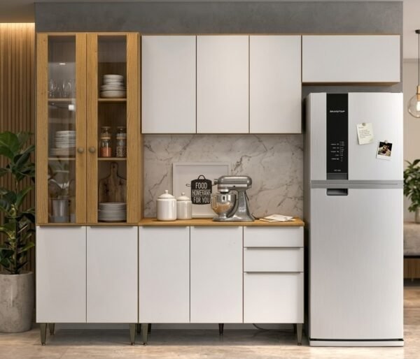 Cozinha Completa (4 Peças) Luana Cinamomo/Branco - ARAMÓVEIS