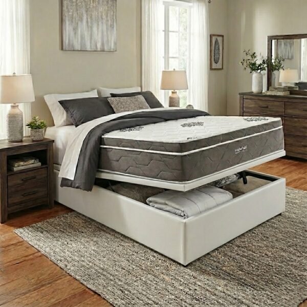 Colchão Casal Essential Pocket 30 cm D26 Molas Ensacadas + Base Baú Corino Branco – INOVAFLEX + BIOSTAR