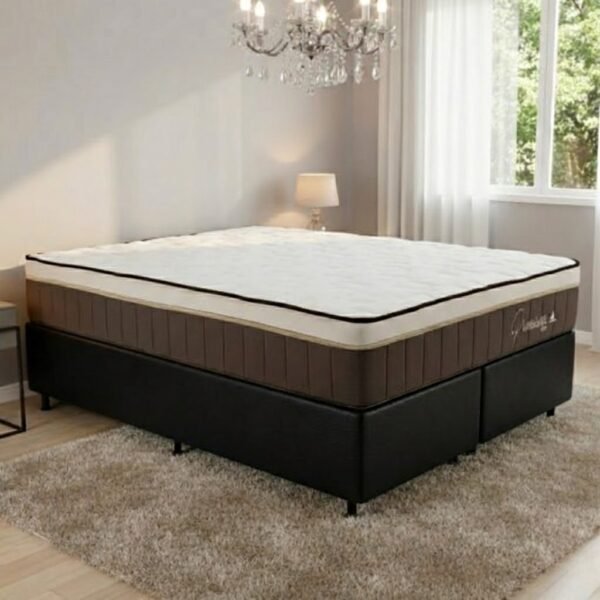 Colchão Queen Rondopremium Plus 32 cm D33 Molas Ensacadas + Base Simples Corino Preto – RONDOMÓVEIS + ALTO NÍVEL