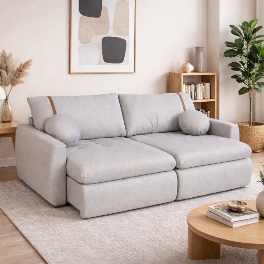 Sofá Cama Retrátil Lagoon 2,30 m Linho Cinza - CONFORT LAR ESTOFADOS - Imagem 8