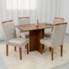 Mesa Salinas 120 (Tampo Londres s/vidro) Cinamomo/Off White com 4 Cadeiras Las Vegas Veludo Bege 01 – CEL MÓVEIS + OURO DECOR