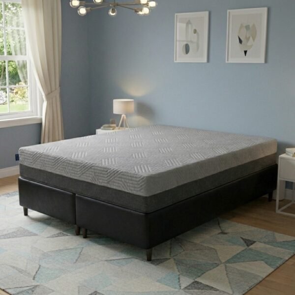 Colchão Queen Fit Visco 25 cm D28/D40 + Base Simples Corino Preto – UMAFLEX + ALTO NÍVEL0