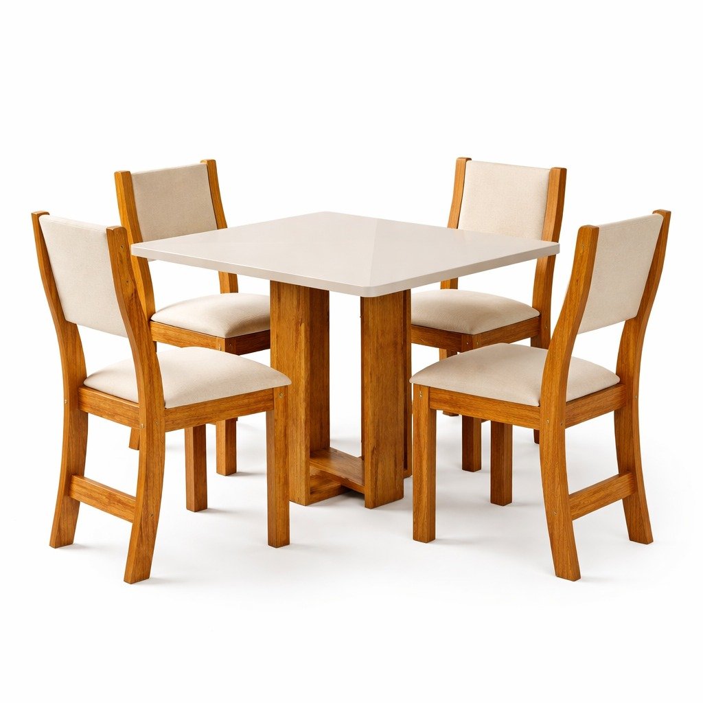 Mesa Anjo/Angel 90 Mel/Blonde/Off White com 4 Cadeiras Sol Linho Bronze - VIERO MÓVEIS - Imagem 5