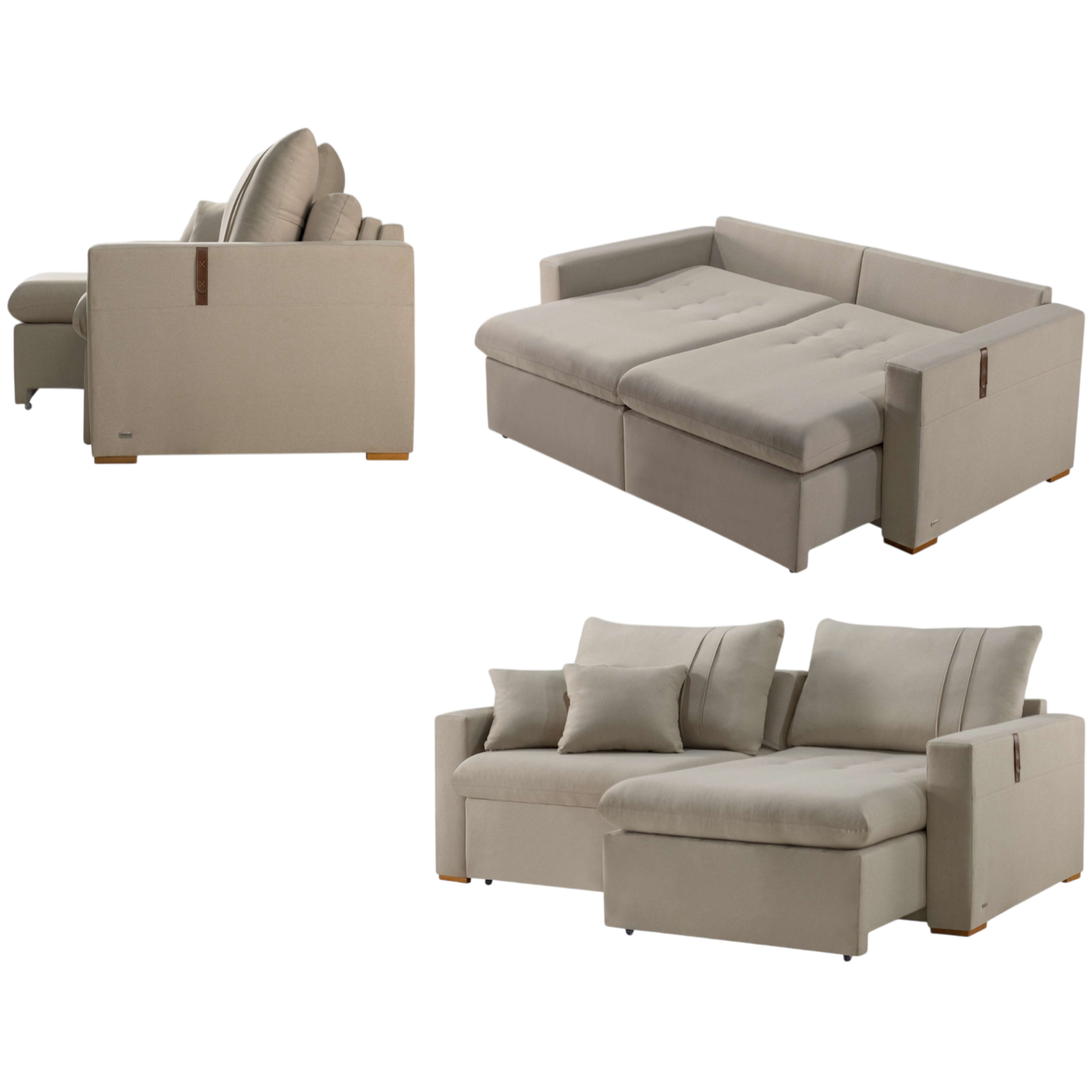 Sofá Cama Retrátil Moscou 2,30 m Linho Bege - CONFORT LAR ESTOFADOS - Imagem 5