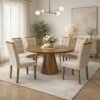 Mesa Redonda Malva 130 Mel com 6 Cadeiras Sophia Linho Bege 200 – J SILVA MÓVEIS + WM DECOR