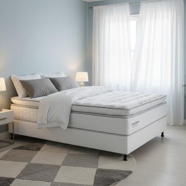 Colchão Casal New Freedom 32 cm D33 Molas Ensacadas + Base Simples Corino Branco – ORTOBOM + ALTO NÍVEL