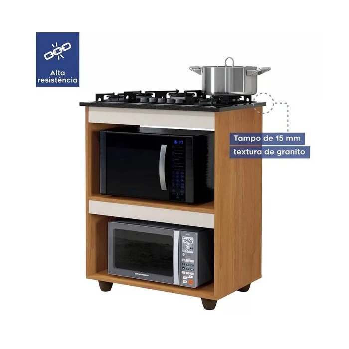 Balcão para Cooktop 5 Bocas Turim Nature/Off White – KAIKI MÓVEIS - Imagem 4