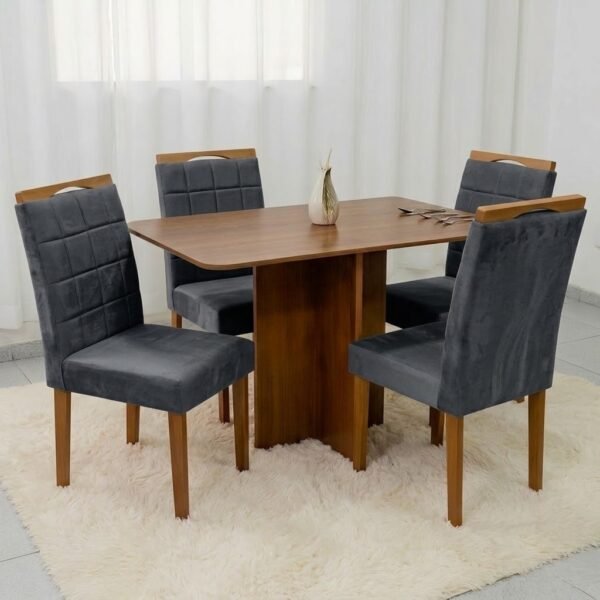 Mesa Salinas 120 (Tampo Londres s/vidro) Cinamomo/Off White com 4 Cadeiras Las Vegas Veludo Cinza Grafite 10 – CEL MÓVEIS + OURO DECOR