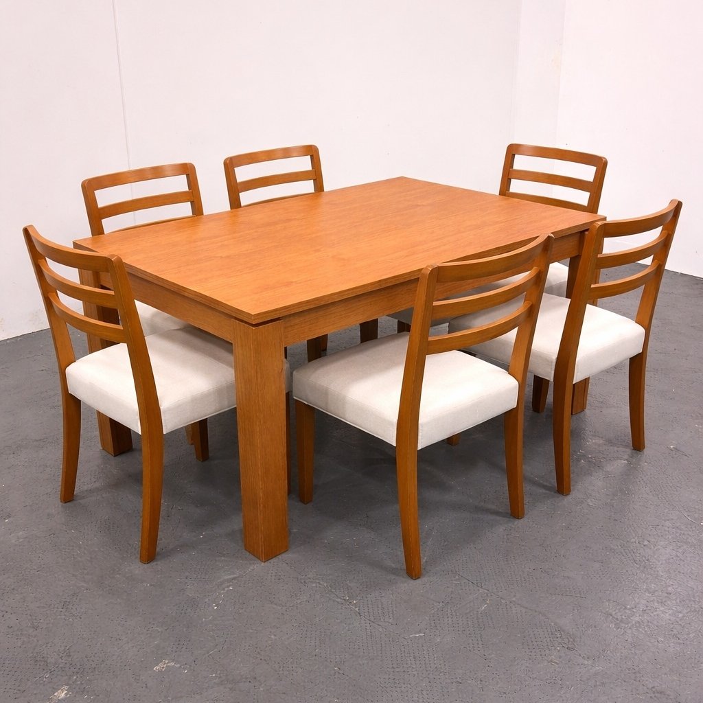 Mesa Athenas 180 Amêndoa Clean com 6 Cadeiras Turquia Mel/Linho Palha 311A – LOPAS + HR MOVELARIA - Imagem 2