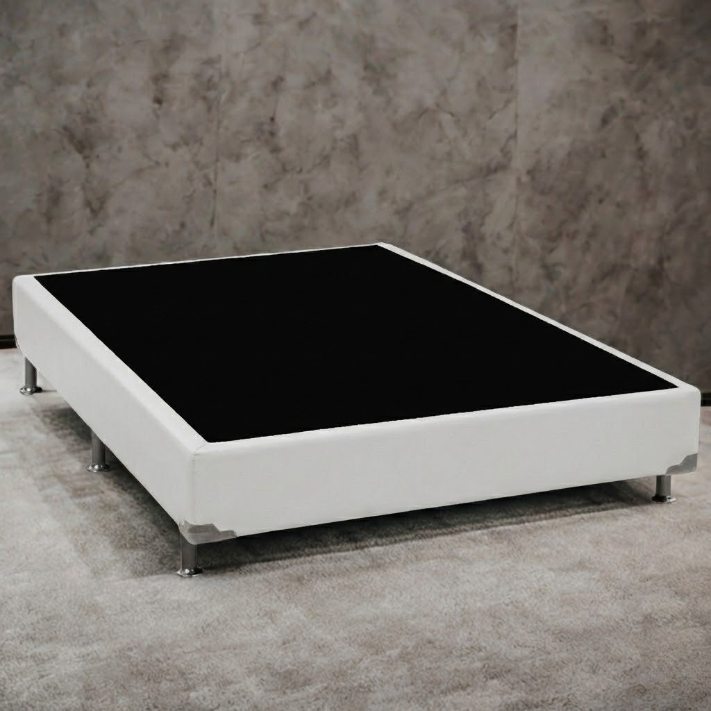 Base Box Casal Simples Corino Branco - ALTO NÍVEL CAMAS E COLCHÕES