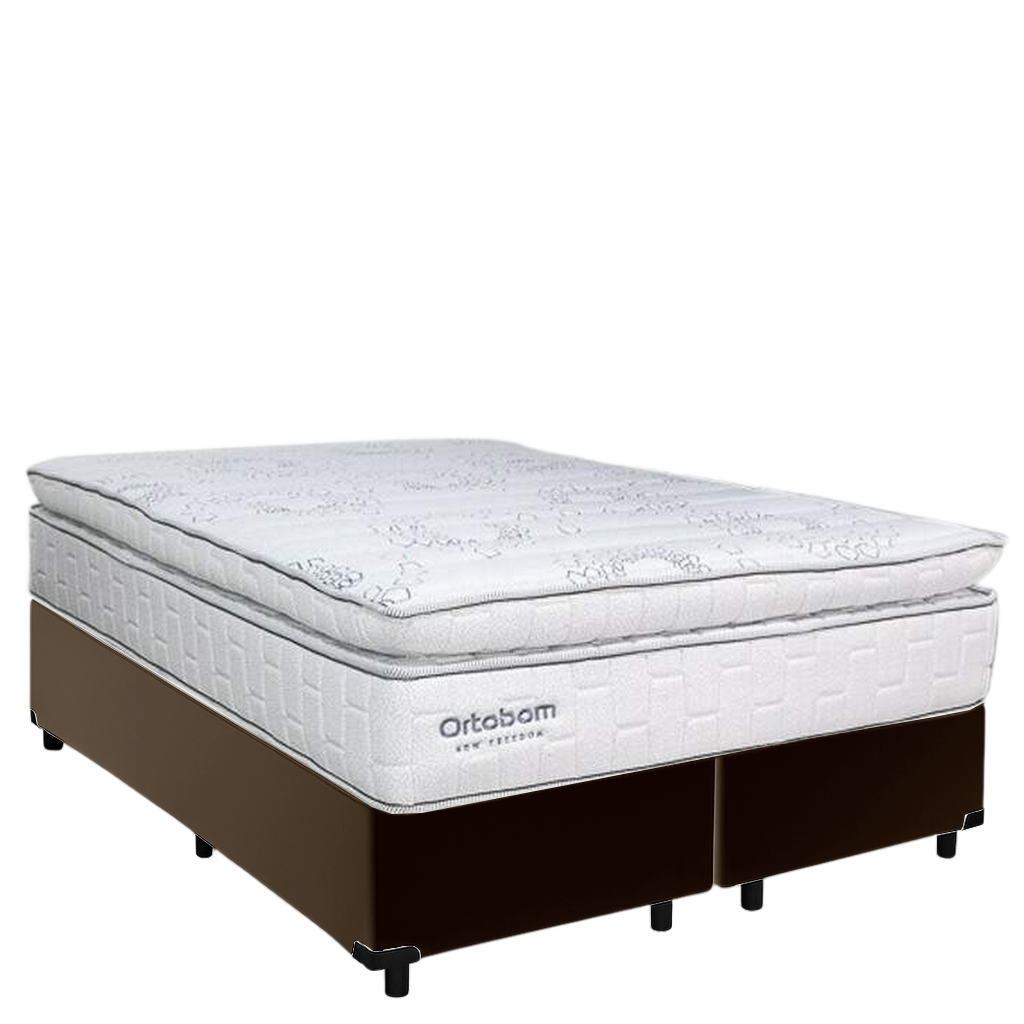 Colchão Queen New Freedom 32 cm D33 Molas Ensacadas + Base Simples Corino Marrom – ORTOBOM + ALTO NÍVEL - Imagem 2