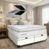 Colchão Queen New Freedom 32 cm D33 Molas Ensacadas + Base Baú Corino Branco – ORTOBOM + ALTO NÍVEL