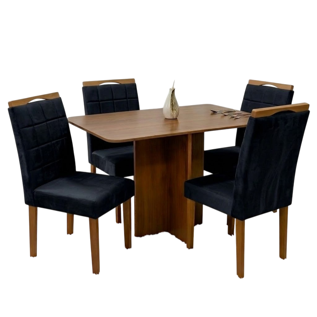 Mesa Salinas 120 (Tampo Londres s/vidro) Cinamomo/Off White com 4 Cadeiras Las Vegas Veludo Preto 13 – CEL MÓVEIS + OURO DECOR - Imagem 2