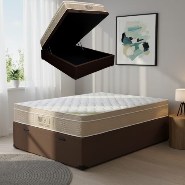 Colchão Casal Airtech Springpocket 25 cm D26 Molas Ensacadas + Base Baú Corino Marrom – ORTOBOM + ALTO NÍVEL