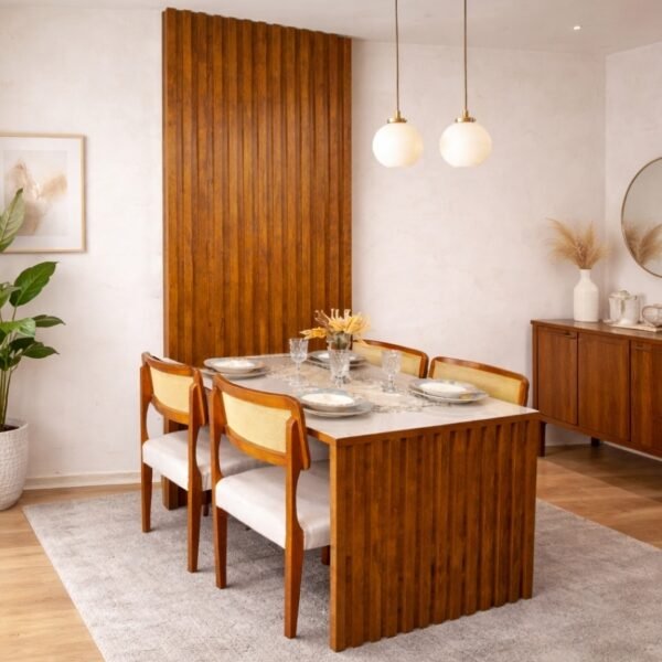 Mesa Cancun 120 Cinamomo/Off White com 4 Cadeiras Fortaleza Linho Palha 311A – CEL MÓVEIS + HR MOVELARIA