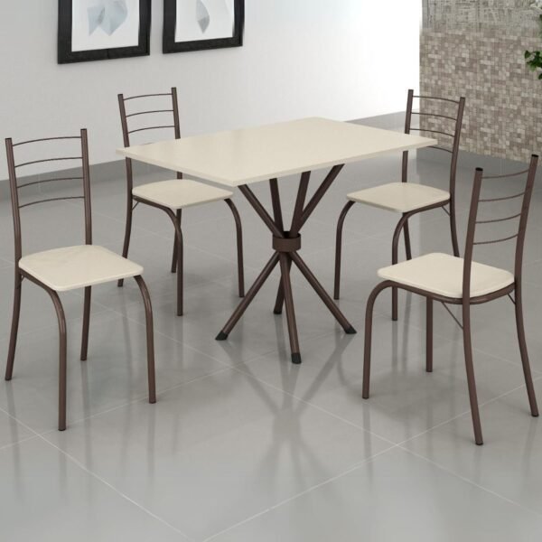 Mesa 4 Cadeiras Rio 100x60 Marrom/Off White – TEIXEIRA